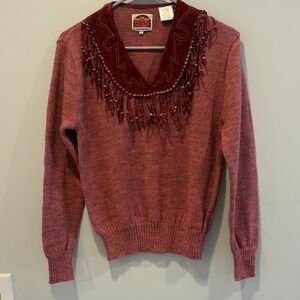 Best for small/medium Chic Maroon Cowl Neck Sweater with Fringe